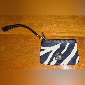 Dooney & Bourke Zebra Print Wristlet Wallet Black White Leather Pouch Bag
